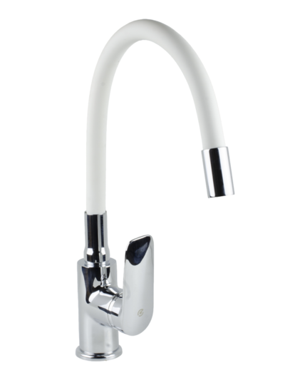 Смеситель Кухня SANTREK AQUA-1010 "PRESTIGE" (SAP-1010) шар. d-35 с силиконовым изливом, Белый/Хром