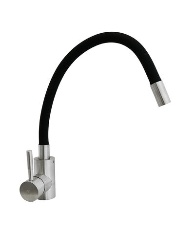 Смеситель Кухня SANTREK AQUA-810 "INOX" шар d-35 нерж. с гибким силиконовым изливом (черный)