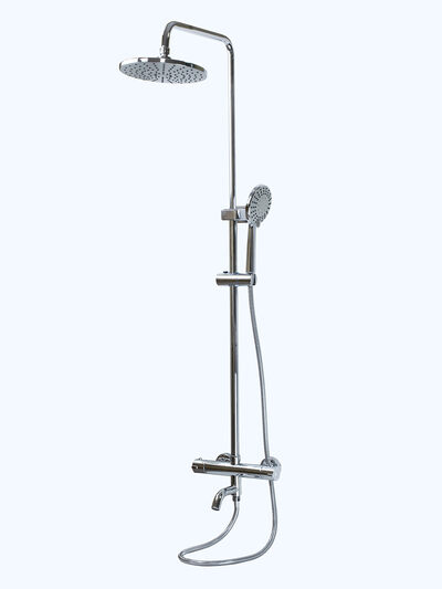Душевая система SANTREK AQUA-1220 "PRESTIGE" (SAP-1220) термостатическая, с верхним душем и смесителем (хром) переключение на душ поворотом излива