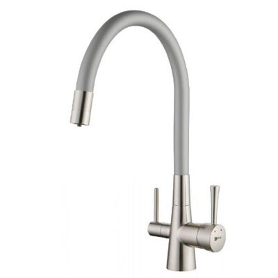 LM3075BN-Silver Comfort Смеситель для кухни, с гибким изливом, с подключением к фильтру питьевой воды, НИКЕЛЬ/СЕРЕБРО LEMARK