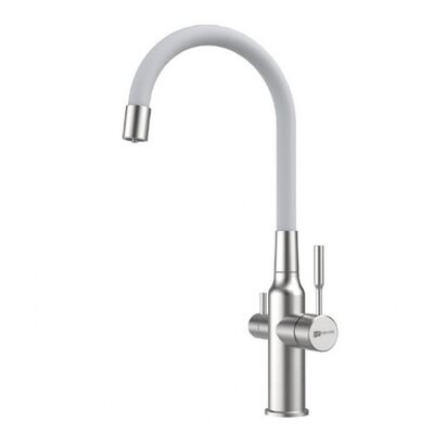 LM5083S-White Expert Смеситель для кухни с гибким изливом, сталь БЕЛЫЙ LEMARK